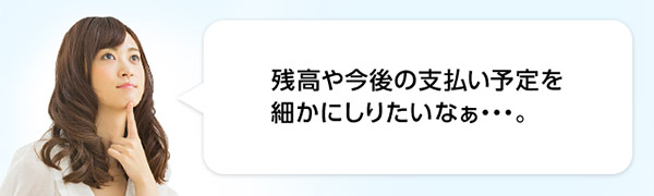 残高や今後の支払い予定を細かにしりたいなぁ・・・。