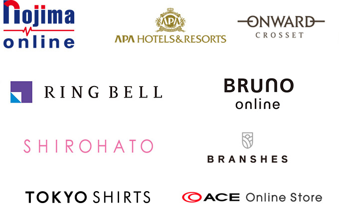 nojima online　APA HOTELS&RESORTS　ONWARD CROSSET　RING BELL　BRUNO online　SHIROHATO　BRANSHES　BRICK HOUSE by Tokyo Shirts　ACE Online Store