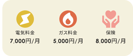 電気料金月7000円+ガス料金月5000円+保険月8000円