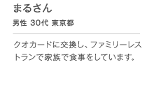 �܂邳�� �j�� 30�� �����s �N�I�J�[�h�Ɍ������A�t�@�~���[���X�g�����ŉƑ��ŐH�������Ă��܂��B