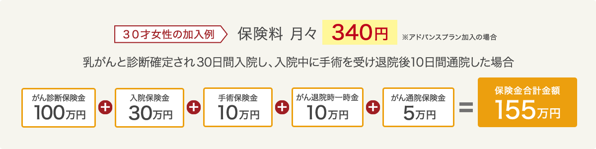 30才女性の加入例 保険料 月々340円※アドバンスプラン加入の場合