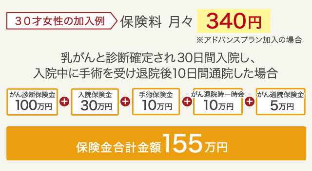 30才女性の加入例 保険料 月々340円※アドバンスプラン加入の場合