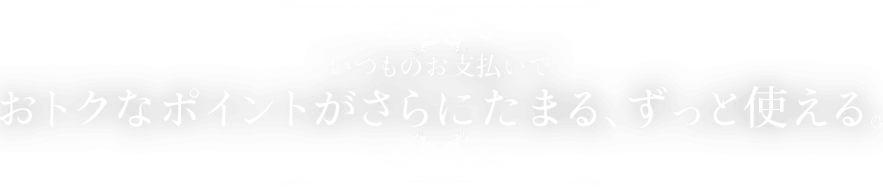 いつものお支払いで おトクなポイントがさらにたまる、ずっと使える。